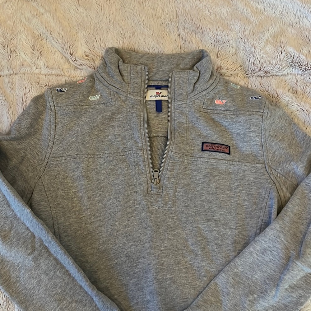 Vineyard Vines- 1/4 Zip Gray Pullover with Cute Whale Embroidery